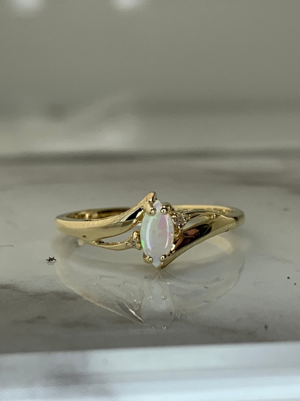 10kt Genuine Opal and Diamond Ring